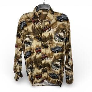 North River Outfitters Men’s Button Up Shirt All Over Jeep 4x4 Camping Print Med